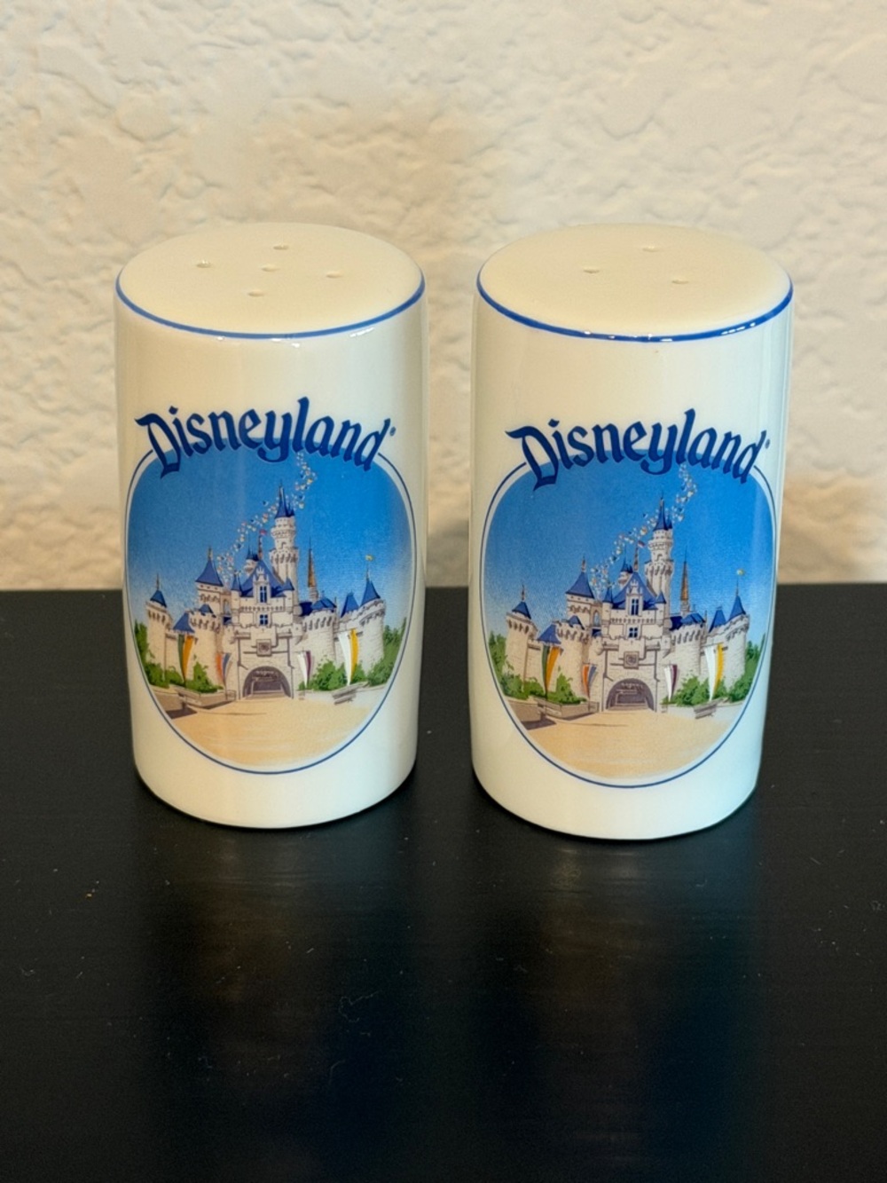 Vintage Disney Japan Ceramic Disneyland Castle Salt & Pepper Shaker Pair
